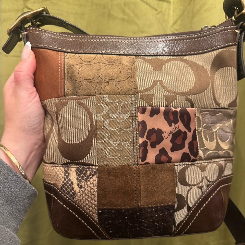 SOLD LIVE! RARE 2007 Coach Brown Animal Print Patchwork Crossbody/Shoulder Bag - Picture 3 of 17